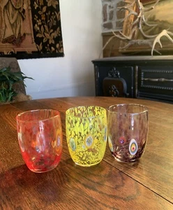 3 Vasos Soplados a Mano Estilo Murano Diseño Millefiori Contemporáneo - Imagen 1 de 24