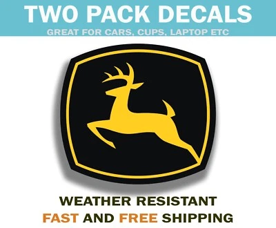 Two John Deere Black Sticker Decals John Deere Black Yellow Tractor Decal X2 - Image 1 of 2