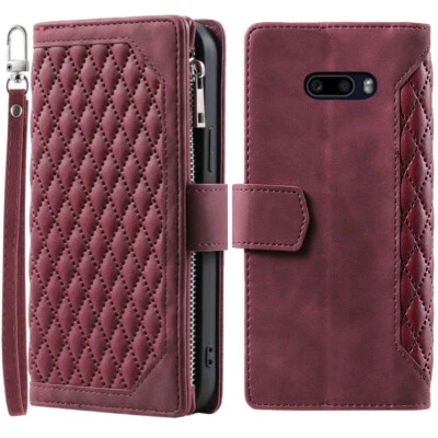 LG G8X ThinQ/V50S ThinQ Luxo Carteira Rômbica Capa, Couro Zíper Flip Card Case - Imagem 1 de 4