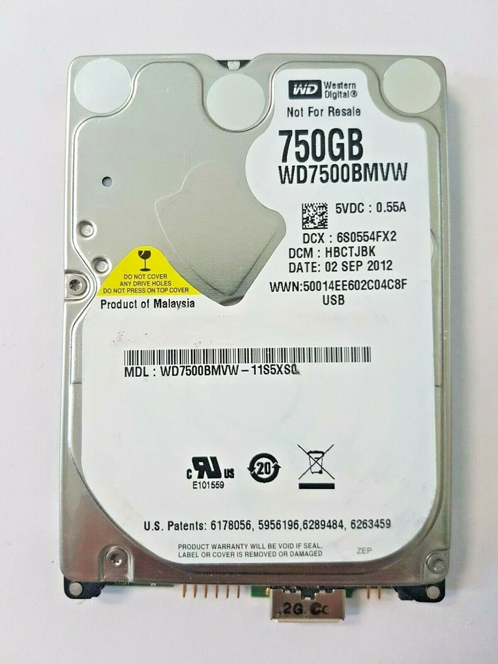 WD7500BMVW-11S5XS0 Dcx 6S0554FX2 Dcm Hbctjbk Sn WXA1Cxxxxxx 02 Sep 2012 Malaysia - Image 1 of 1