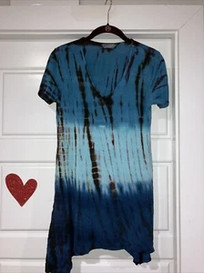 Tryst by Mathew Women Small Tie Dye T Shirt Short Sleeve Blue Tones USA Made S - Picture 1 of 10