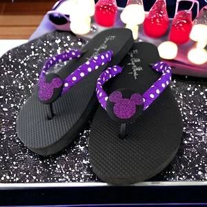 Mickey Sparkle Flip Flops, lila Glitzer oder schwarz weiß silber, Disney Sandalen - Bild 1 von 17