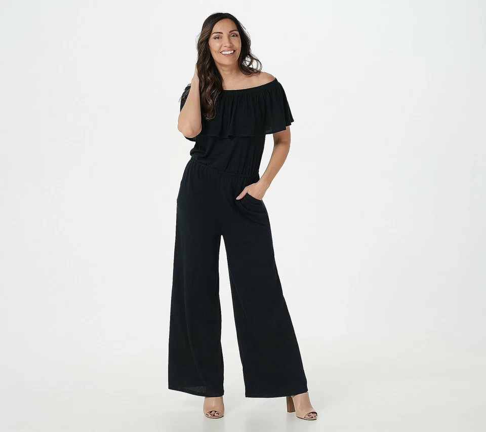 Haute Hippie Tribe Regular Jumpsuit with Front Ruffle-Black-Small-NEW-A395846 - Image 1 of 1