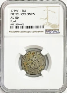 1739 V USA COLONIAL  FRENCH COLONIES JOHN J FORD PEDIGREE SOU MARQUE NGC AU 50 - Picture 1 of 2