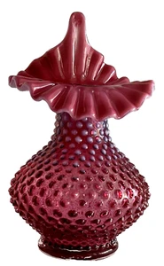 Fenton Glas Jack in the Pulpit Vase Cranberry opalisierend Schuhnagel gekräuselte Kanten - Bild 1 von 10