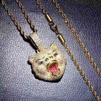 3Ct Round Lab Created Diamond Men's Roaring Bear Pendant 14K Yellow Gold Plated - Image 1 of 4