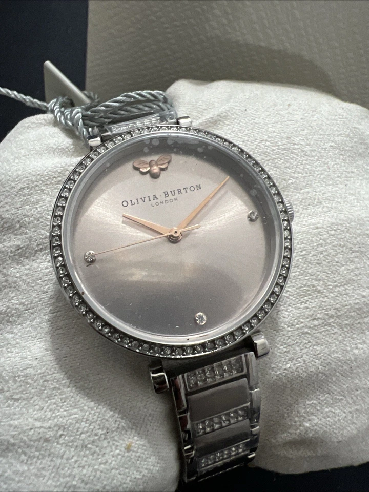 Reloj Pulsera Olivia Burton T-Bar Tono Plateado Acero Inoxidable Malla 32mm Foto 1 de 4