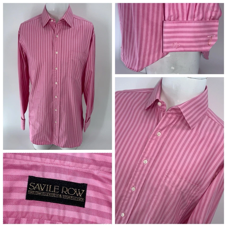 Savile Row French Cuff Dress Shirt 15.5 33 Pink Striped Cotton USA YGI X4-123 - Image 1 of 4