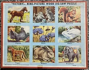 Vintage Victory Nine-Picture Wood Jig-Saw Puzzle England Animals Complete No. 96 - Picture 1 of 4