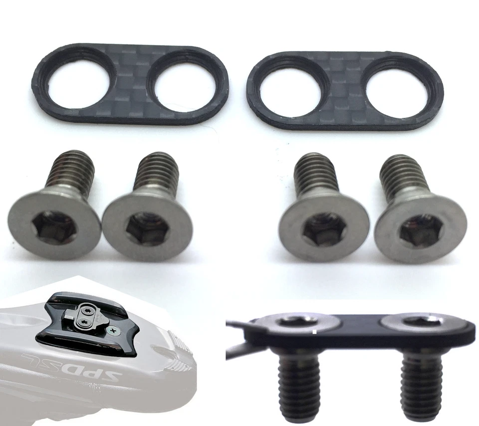 para sistema de tacos SHIMANO SPD: 2 placas de zapata en carbono + 4 tornillos en TITANIO! Foto 1 de 1