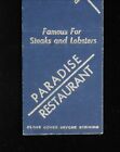 1940s Paradise Restaurant Steaks and Lobsters Bennington VT Matchbook Vermont