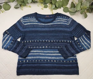 Polo Ralph Lauren donna blu maglia maglione a righe taglia XS pullover misto lino - Foto 1 di 9