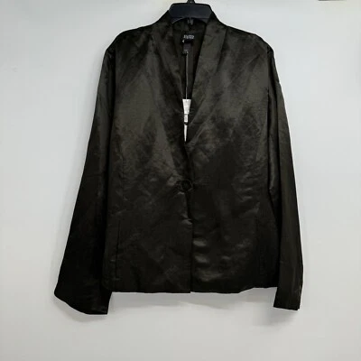 Blazer Eileen Fisher de seda y lino en onda satinada talla L marrón oliva oscuro nuevo con etiquetas Foto 1 de 4