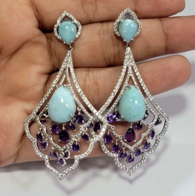 HSN Rarezas Larimar, Amatista y Circón Pendientes Colgantes Esterlina Usado Foto 1 de 4