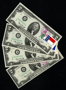 (4) 2 $ 1976 Boston - Malden Bridge Federal Reserve Scheine mit UNC aufeinanderfolgendes Paar - Bild 1 von 3