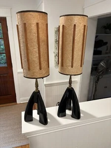Pair Vtg MCM Atomic Spaceship Lamps Fiberglass Shades As Is - Picture 1 of 7