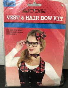 Kostüme USA Streber schick kariert Weste & Haarschleife Set Halloween - Neu in Verpackung - Bild 1 von 2