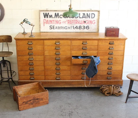 c1930s Antique Industrial Oak 32 Drawer Paper Flat File Cabinet Apothecary Vtg Cover