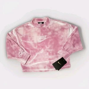 Girls Nike Velour Top Pink Foam Velvet Tie Dye Long Sleeve Shirt Size 4 XSmall - Picture 1 of 14