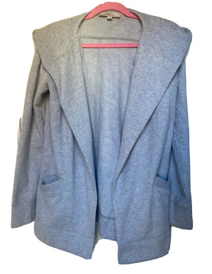 LOFT Sweater Womens XS Relaxed Open Hoodie Fleece Long Sleeve Light Gray Pockets - Image 1 of 4