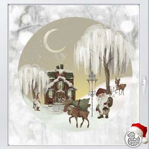Adesivo finestra riutilizzabile scena gnomo di Natale Dizzy Duck vintage decalcomania - Foto 1 di 4