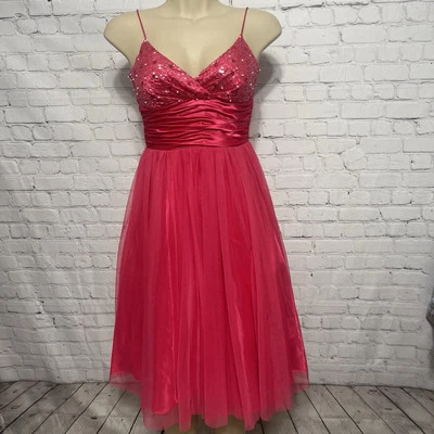 City Triangles Y2K Prom Dress Tulle Sequined Top Hot Pink High Waist Size 3/4 - Image 1 of 4