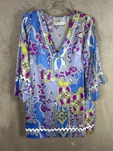 Alice & Trixie Retro 100% Silk Blue & Pink Dress Women’s Size Small - Picture 1 of 8