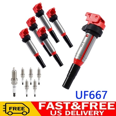 6x Ignition Coils + 6x Spark Plugs For BMW 128i 328i 330i 528i 530i X3 X5 UF667 - Image 1 of 4
