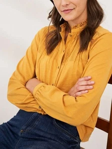 White Stuff UK 14 Jossy Pure Cotton Jersey Shirt Blouse Dark Yellow Mustard - Picture 1 of 11