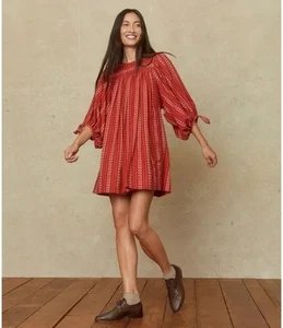 Christy Dawn Regan Dress Size M Red Hibiscus Zinnia Stripe Mini Smock Cotton - Picture 1 of 13