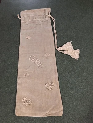 Antique Victorian Corset Travel Storage Bag Floral Embroidery Linen Gray / White - Image 1 of 4