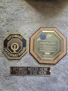 Vintage Bronze Optimist Club International Plakette Schild Wappen Emblem selten - Bild 1 von 12