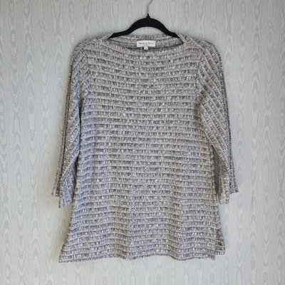 Camisa feminina Michael Stars XS cinza manga 3/4 túnica com nervuras gola barco casual  - Imagem 1 de 4