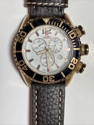 Swiss Precimax Men's Chronograph Watch - Black & Rose Gold Brown Leather New JB1 - Image 1 of 4