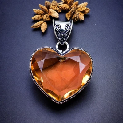 Colgante Corazón Cuarzo Citrino Plata de Ley 925 Boho Amarillo Joyería Regalo Foto 1 de 4