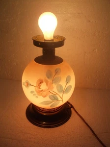 Antique Brass Lamp with Hand Painted Floral Globe Works - Picture 1 of 20