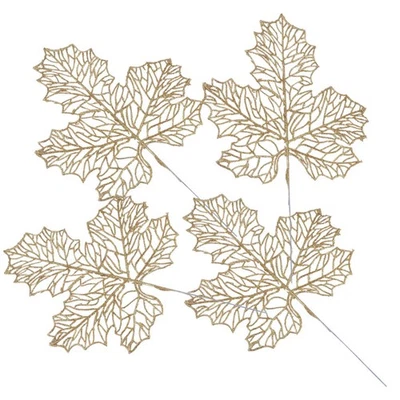 4PCS Maple Leaves with Powder DIY Home Christmas Decor Artificial Leaves - Image 1 of 4