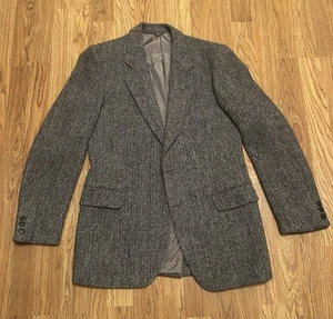 VTG Harris Tweed Blazer Herringbone Jockey Club Mens 38 100% Wool Made In France - Picture 1 of 12