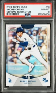 PSA 8 Shohei Ohtani Chrome Refractor 2024 Topps 50/50 #13 6th SB Dodgers - Picture 1 of 3