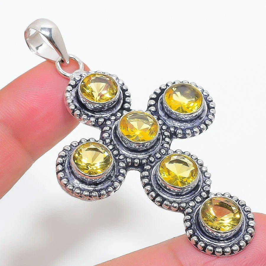 Colgante de joyería de plata de ley 925 hecho a mano con piedras preciosas de citrino amarillo tamaño 2,5" Foto 1 de 1