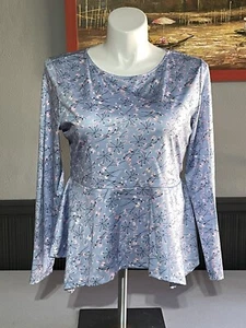 NWT ALLEGRA K Women's Peplum Style Blue Floral Blouse Size XL - Picture 1 of 5
