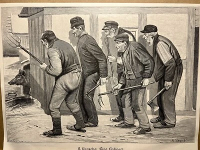 Antik Illustration 1893 Eine Hofjagd Schwein Abbildung Kunstdruck Holzschnitt - Bild 1 von 4