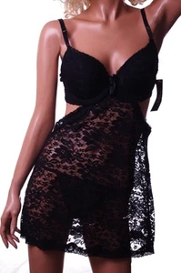 Womens Black Lace Christmas Nightgown Outfit Lingerie Dress Plus Size 1X NEW - Picture 1 of 2