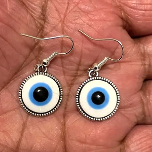 EVIL EYE Protector Charms Antique Silver Dangle Earrings. - Picture 1 of 1