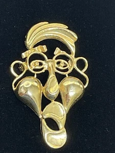 Broche de Colección Abstracto Deco Grande Abierto Trabajo Cabeza de Hombre Cara Pin Tono Dorado Gafas - Imagen 1 de 5