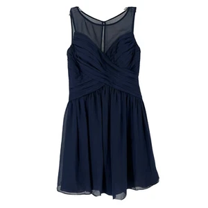 Bill Levkoff Dress Navy Blue Ruched Sleeveless Bridesmaid Formal Womens Size 8 - Picture 1 of 6