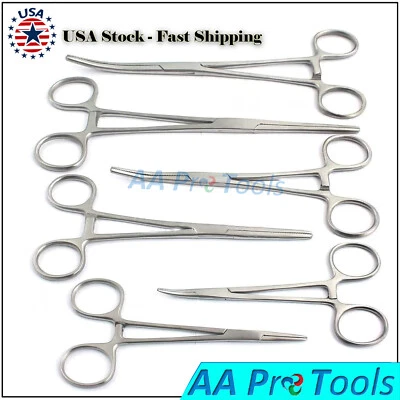 AA PRO HEMOSTAT Set 5" 6" 8" Curved/Straight - 6 Pack