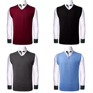 Men's Cashmere Sweaters Soft Warm V-Neck Casual Pullovers Tops Jumpers Black Red - Picture 1 of 161