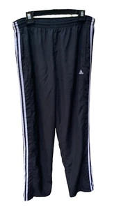 Adidas Track Pants Mens Large Black Mesh Lined 3 Stripe Zip Up 2005 Workout - Picture 1 of 11