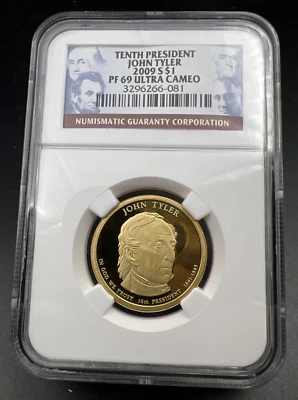 2009 S John Tyler Proof Presidential Dollar Coin NGC PF69 UCAM #081 - Image 1 of 4